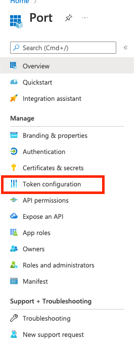 Azure application token configuration